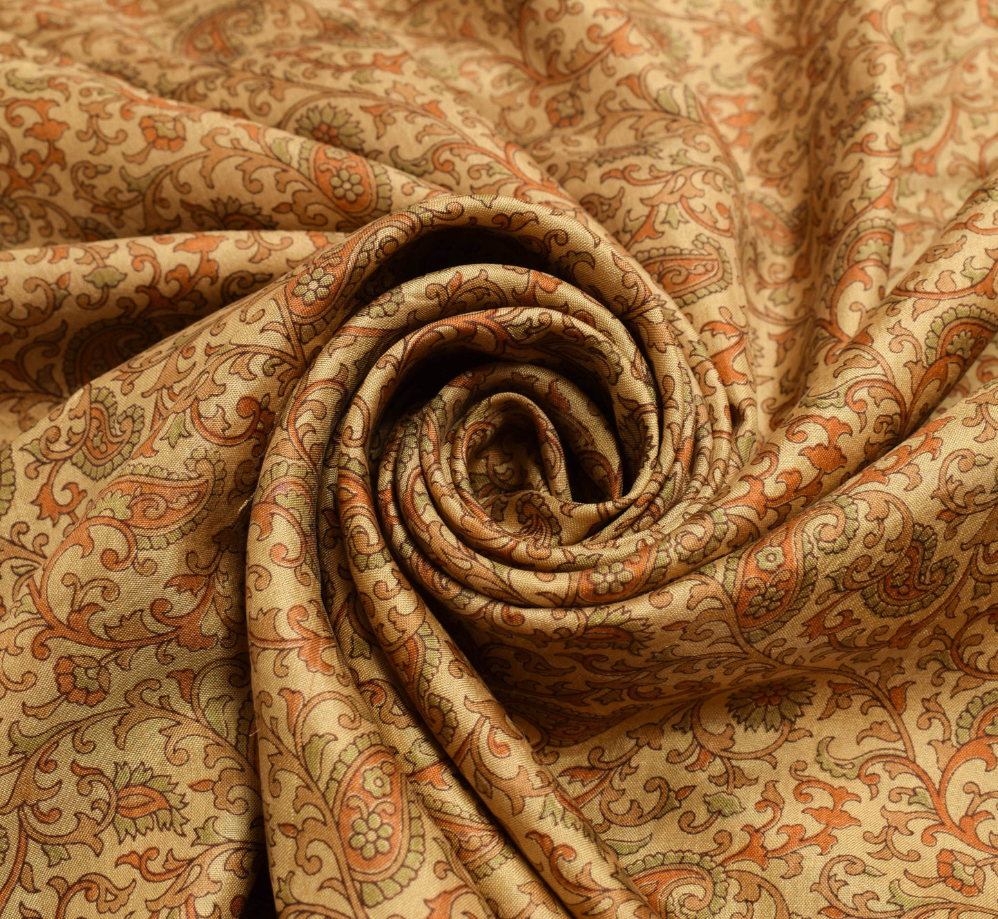 Sushila Vintage Saree 100% Pure Silk Printed Soft Craft Light Brown Dress Fabric