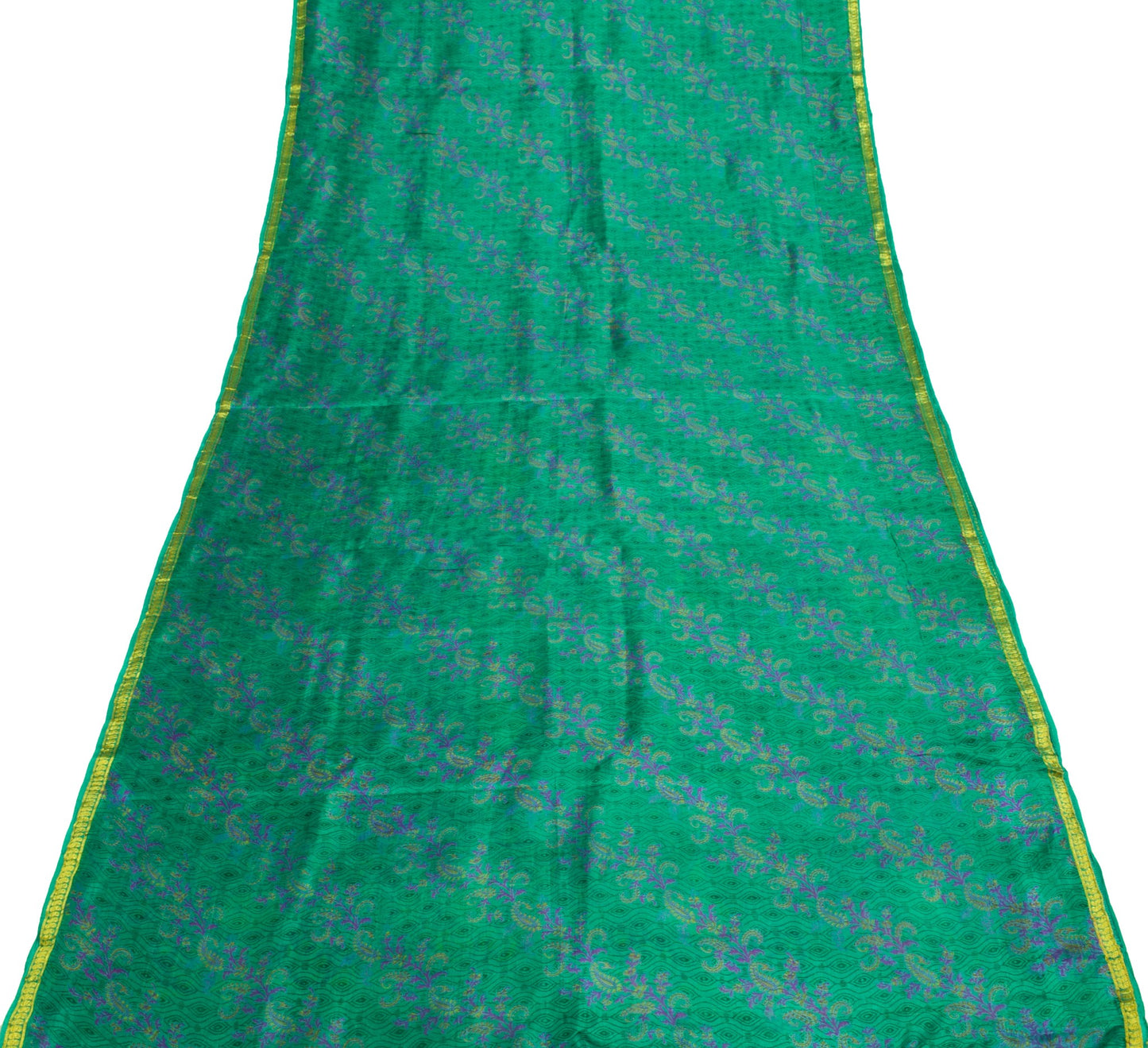Sushila Vintage Teal Green Saree 100%Pure Silk Printed Soft Light Craft Fabric