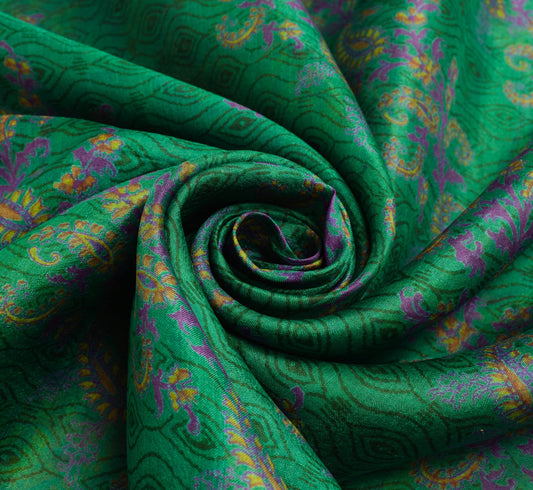 Sushila Vintage Teal Green Saree 100%Pure Silk Printed Soft Light Craft Fabric
