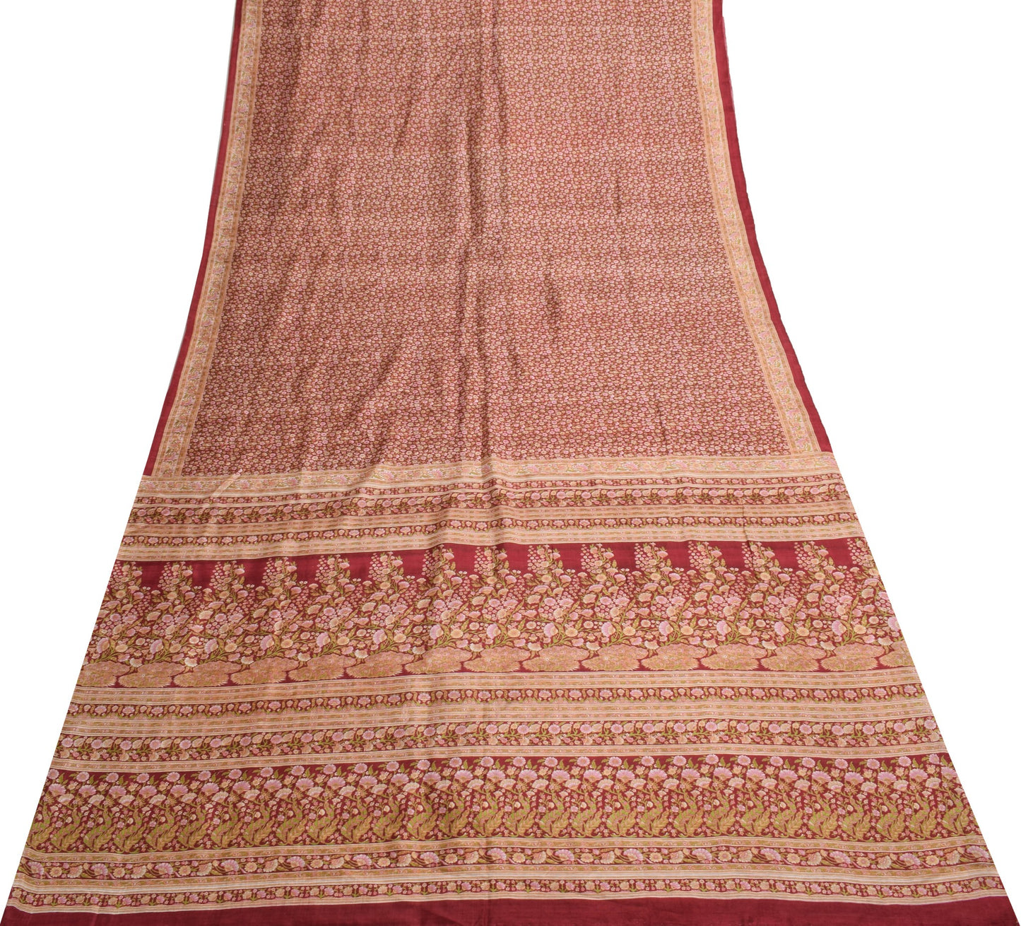 Sushila Vintage Saree 100% Pure Silk Printed Floral Maroon Soft Craft Fabric