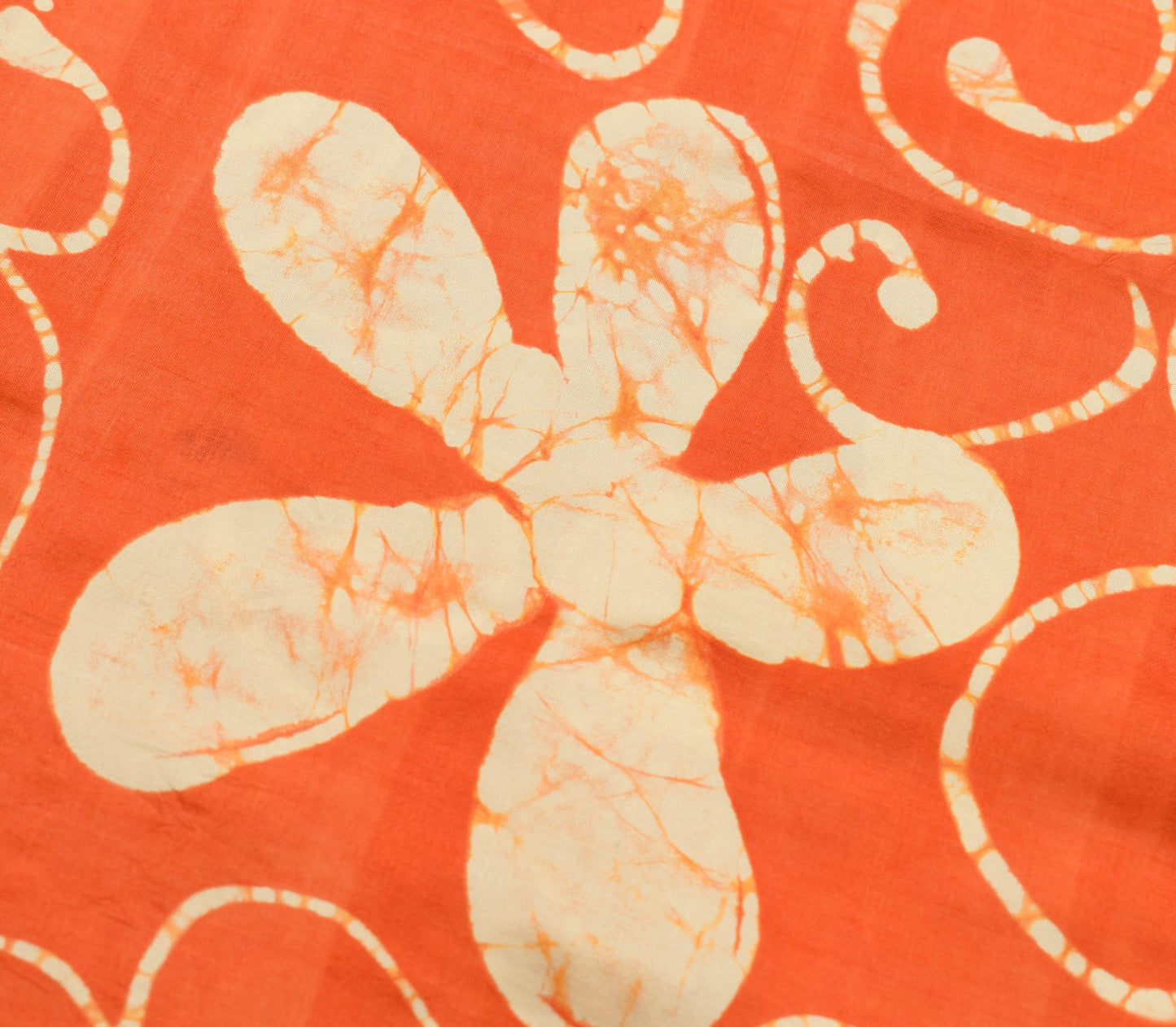 Sushila Vintage Orange Saree Pure Silk Floral Batik Printed Soft Craft Fabric