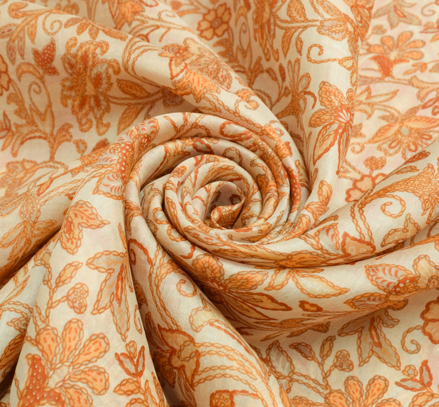 Sushila Vintage Cream Floral Women Saree 100% Pure Silk Printed 5YD Craft Fabric