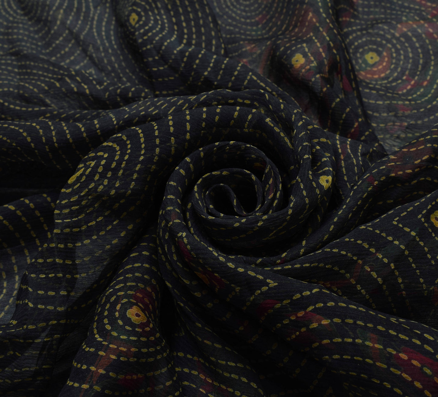 Sushila Vintage Black Saree 100% Pure Chiffon Silk Printed Soft Craft Fabric