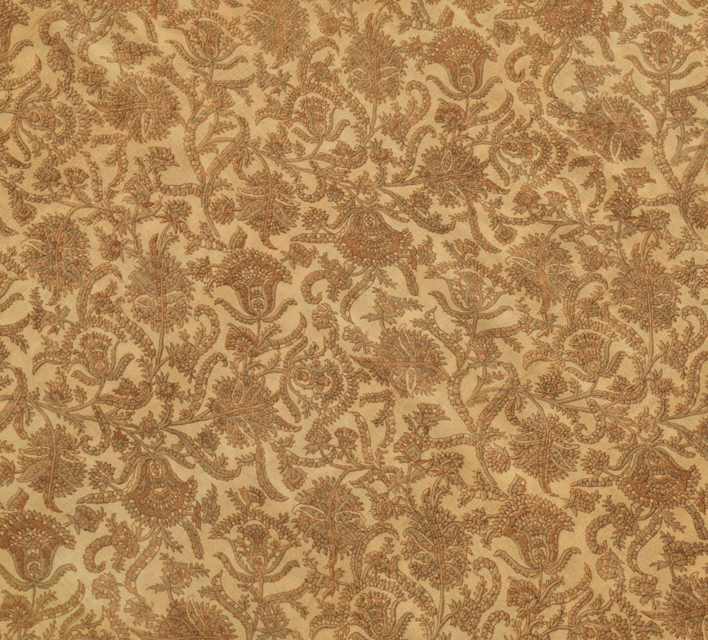 Sushila Vintage Floral Saree 100%Pure Silk Printed Light Brown Soft Craft Fabric