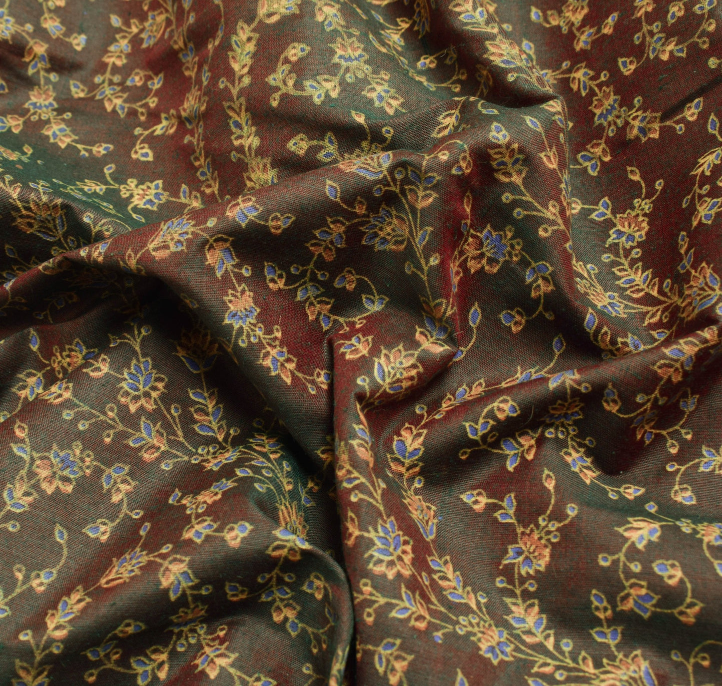 Sushila Vintage Green Maroon Dual Tone Saree Silk Floral Printed Craft Fabric