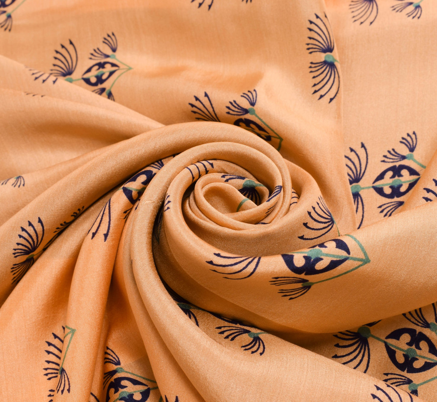Sushila Vintage Peach Blue Saree 100%Pure Silk Printed Floral Soft Craft Fabric