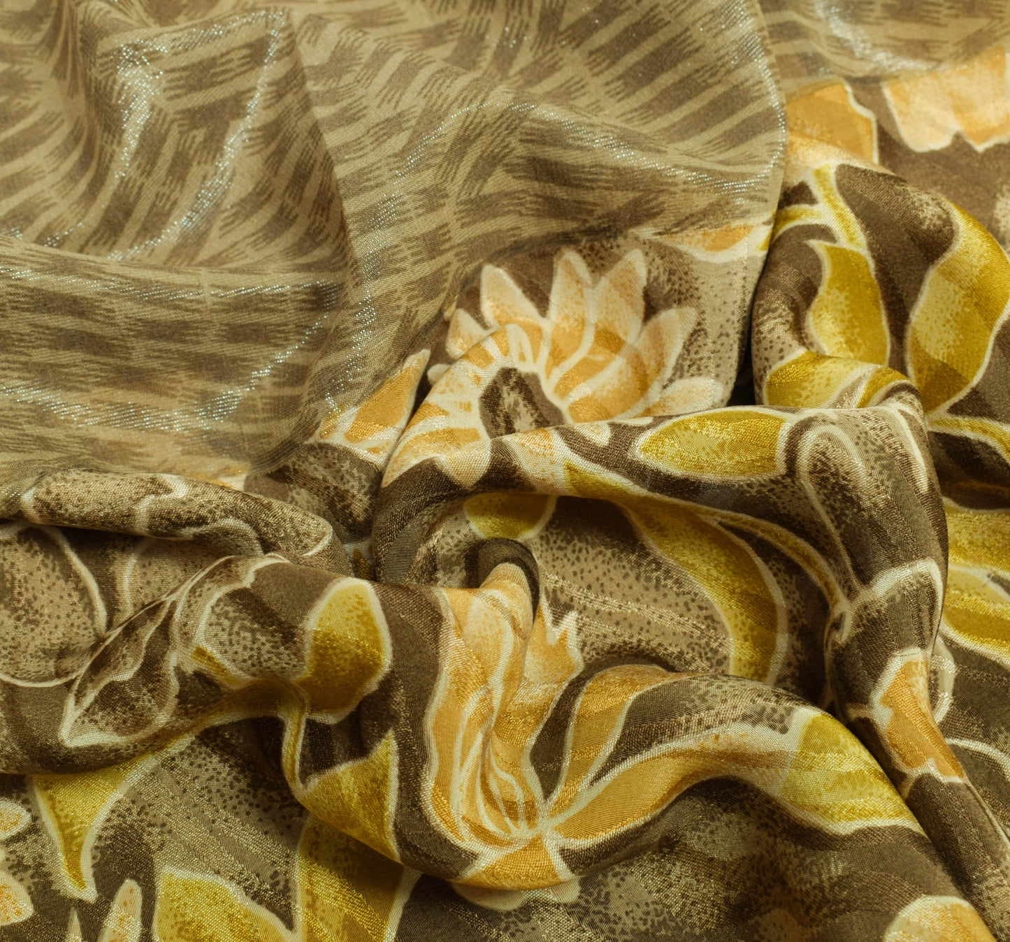 Sushila Vintage Brown Floral Saree Pure Silk Printed & Woven Soft Craft Fabric