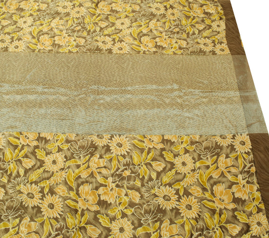 Sushila Vintage Brown Floral Saree Pure Silk Printed & Woven Soft Craft Fabric