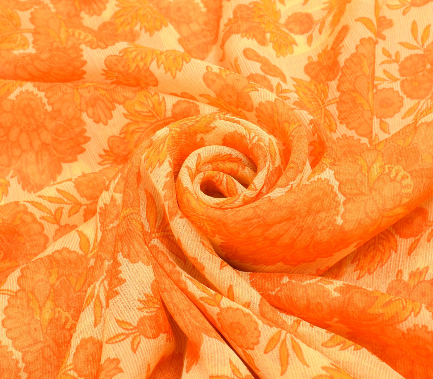 Sushila Vintage Women Saree Chiffon Silk Printed Yellow Floral Soft Craft Fabric