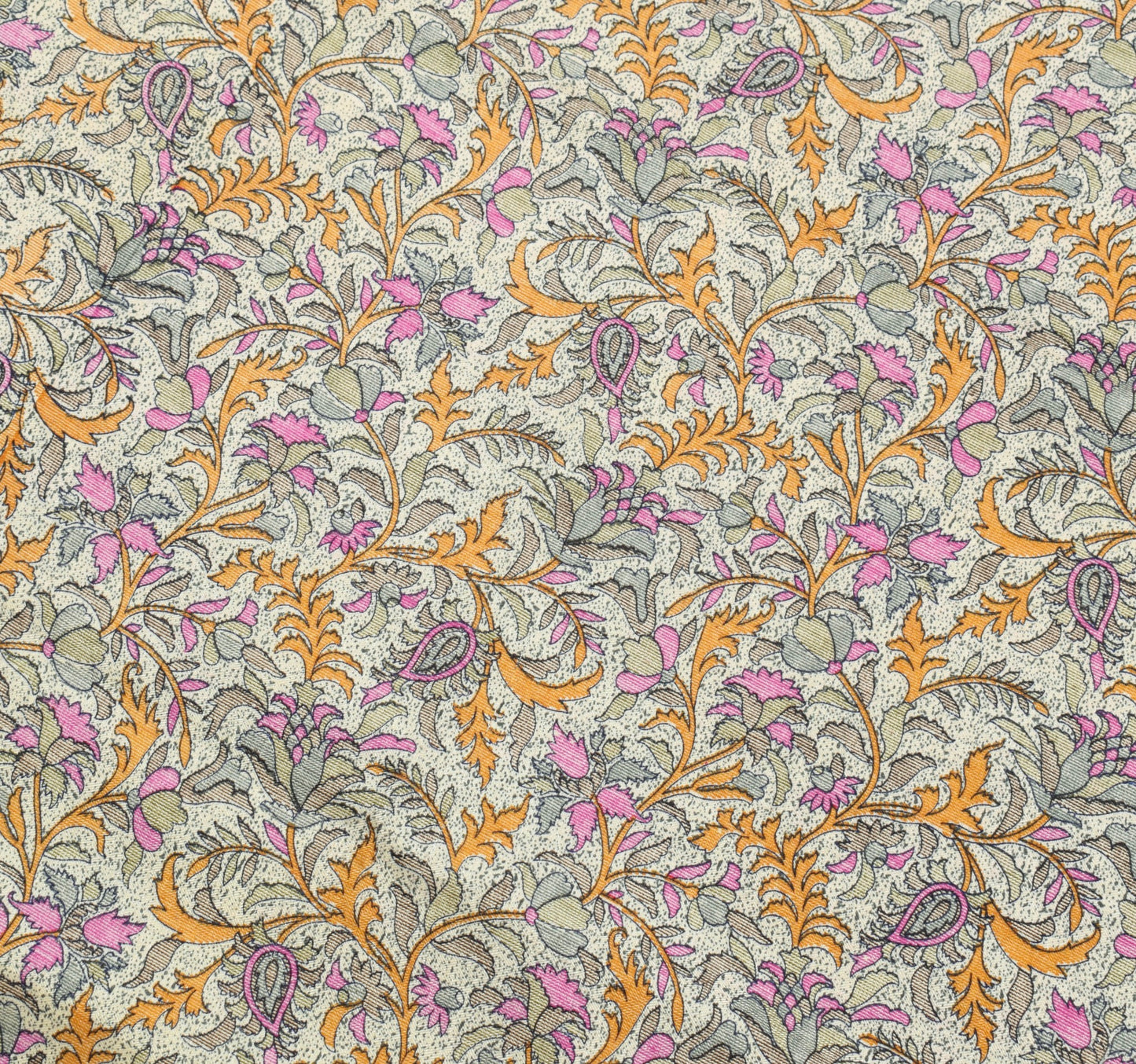 Sushila Vintage Cream Floral Saree Silk Printed Soft Women Dress Craft Fabric