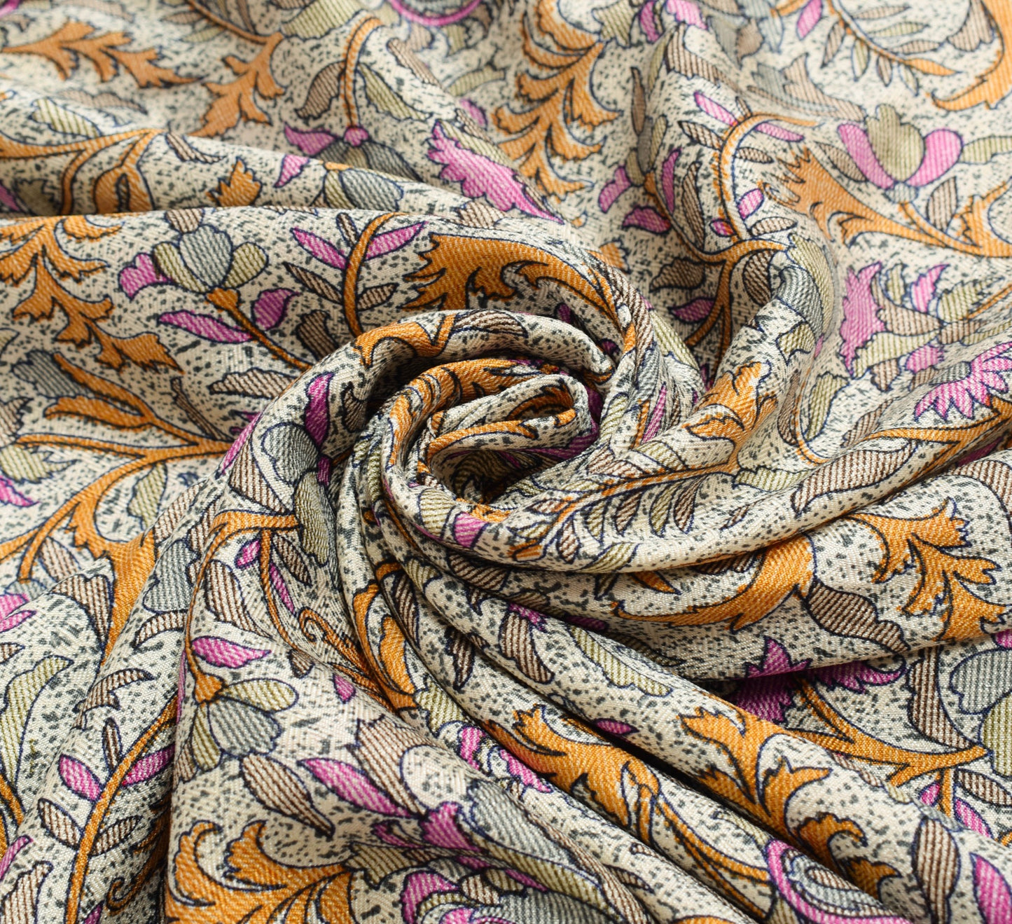 Sushila Vintage Cream Floral Saree Silk Printed Soft Women Dress Craft Fabric