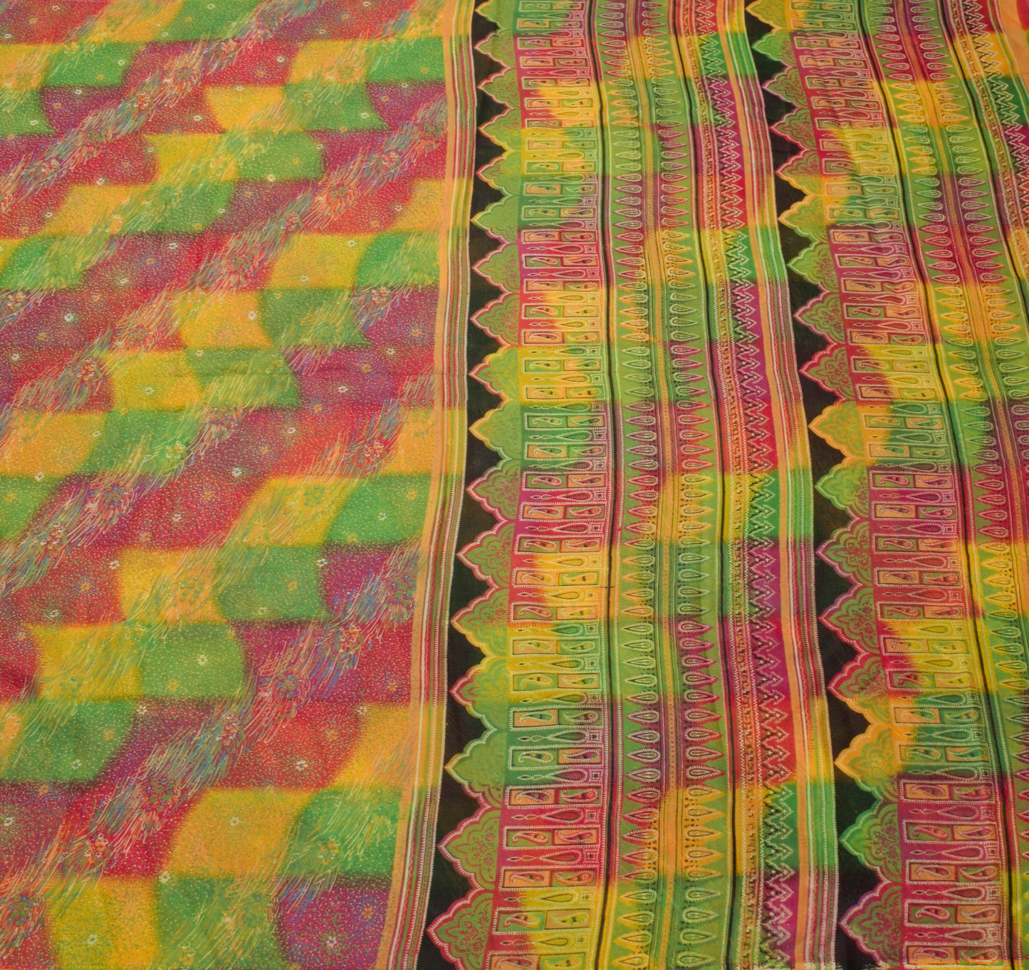 Sushila Vintage Multi-Color Saree Silk Printed Floral Indian Soft Craft Fabric
