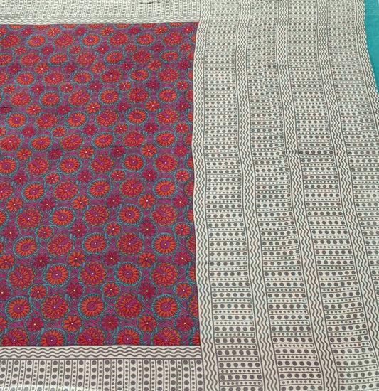 Sushila Vintage Saree Pure Chiffon Silk Printed Magenta Floral Soft Craft Fabric
