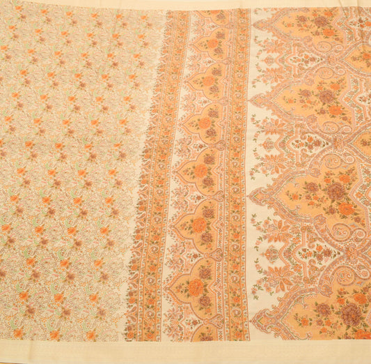 Sushila Vintage Cream Branded Saree Pure Silk Printed Floral Soft Craft Fabric