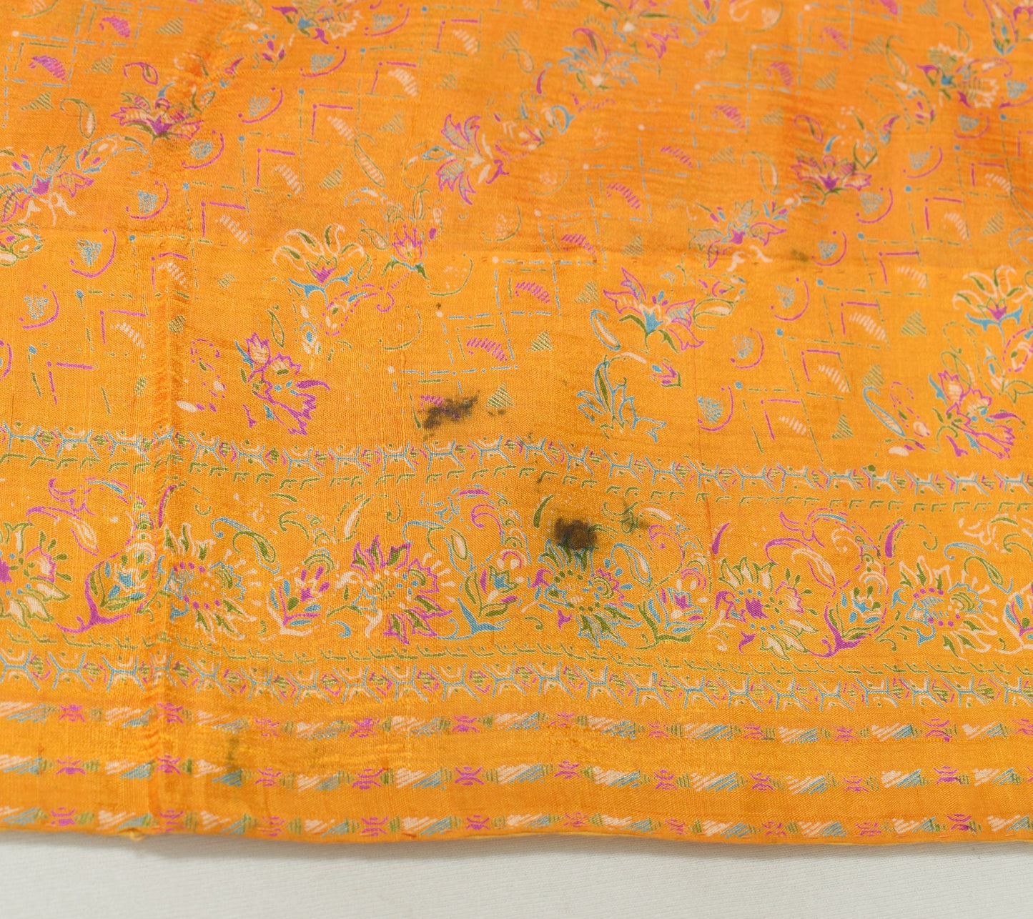 Sushila Vintage Mustard Saree 100% Pure Silk Printed Soft Craft Floral Fabric