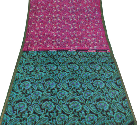 Sushila Vintage Dark Pink Saree 100% Pure Silk Printed Soft Craft Floral Fabric