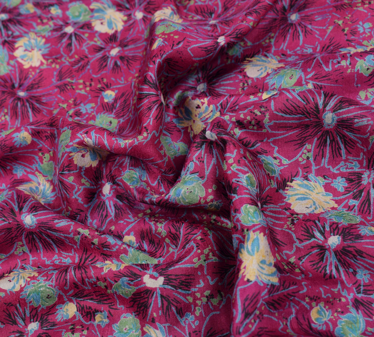 Sushila Vintage Dark Pink Saree 100% Pure Silk Printed Soft Craft Floral Fabric
