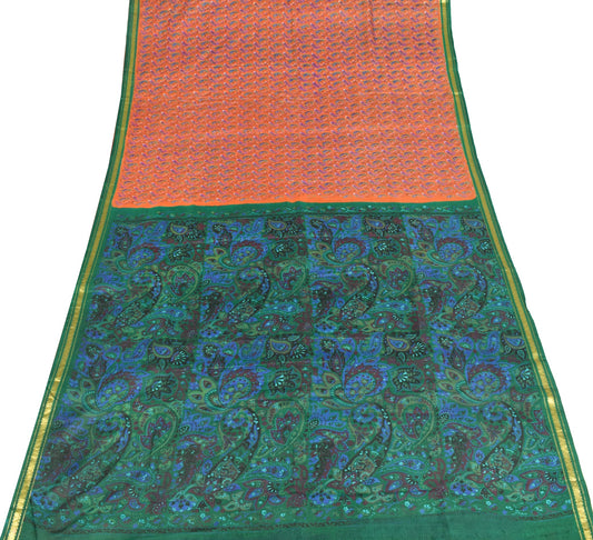 Sushila Vintage Orange Saree with Blouse Fabric Pure Silk Printed Soft Fabric