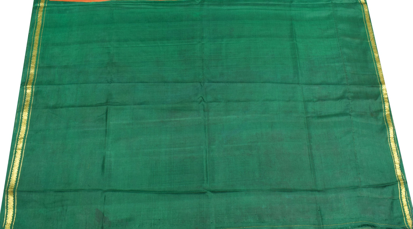 Sushila Vintage Orange Saree with Blouse Fabric Pure Silk Printed Soft Fabric