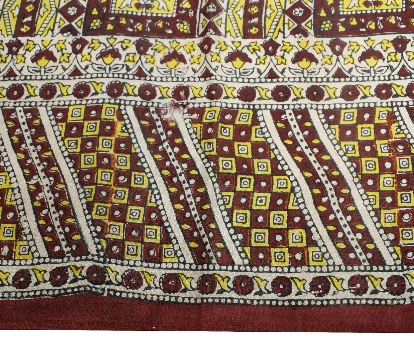 Sushila Vintage Saree 100% Pure Silk Cream Hand Block Printed Soft Craft Fabric