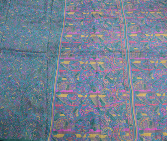 Sushila Vintage Dark Green Saree Pure Silk Printed Abstract Soft Craft Fabric