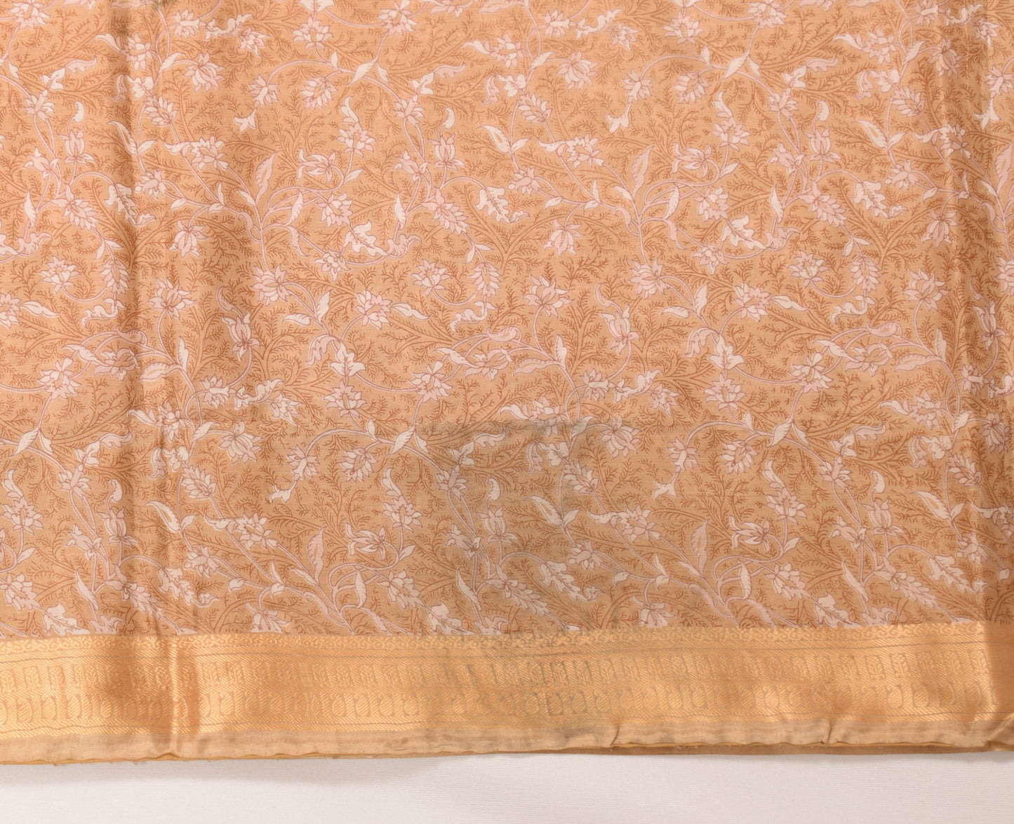 Sushila Vintage Brown Floral Saree 100% Pure Silk Printed Soft 5 Yd Craft Fabric