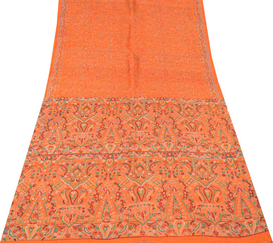 Sushila Vintage Floral Saree 100% Pure Silk Printed Soft Craft Orange Fabric