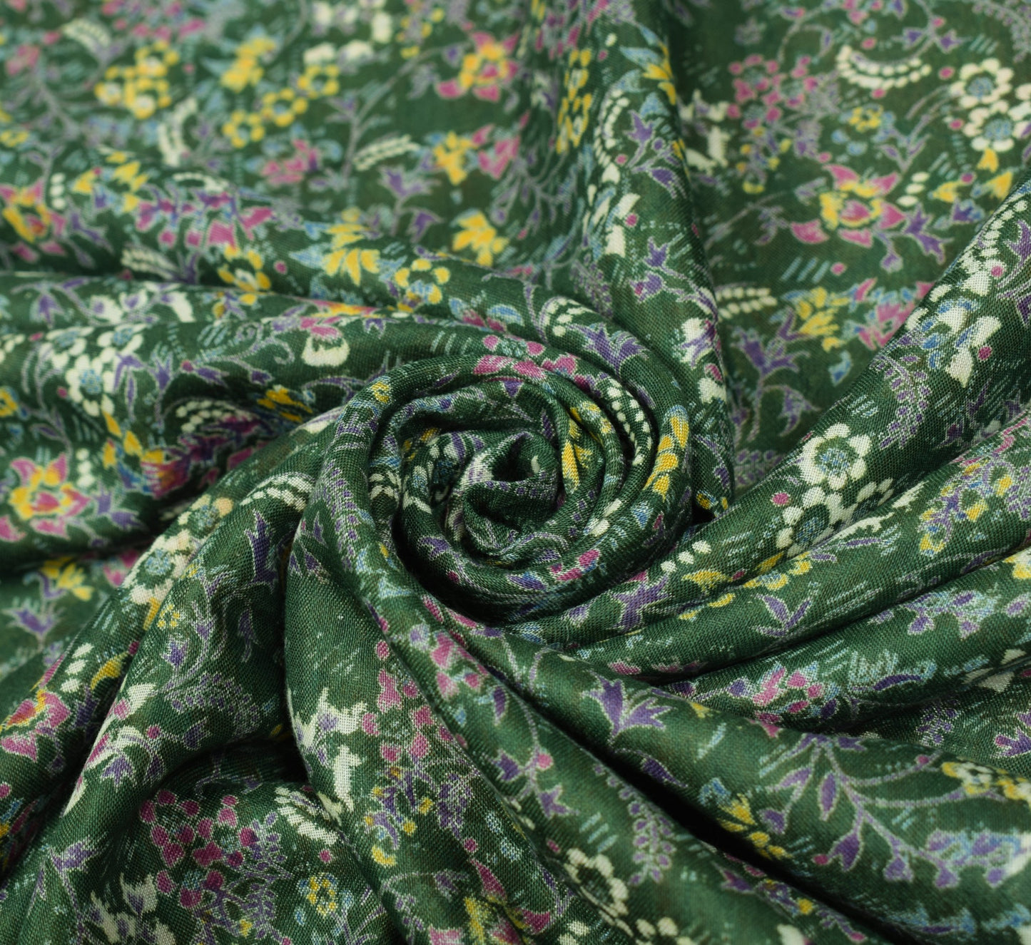 Sushila Vintage Floral Green Saree 100% Pure Silk Printed Soft 4 YD Craft Fabric