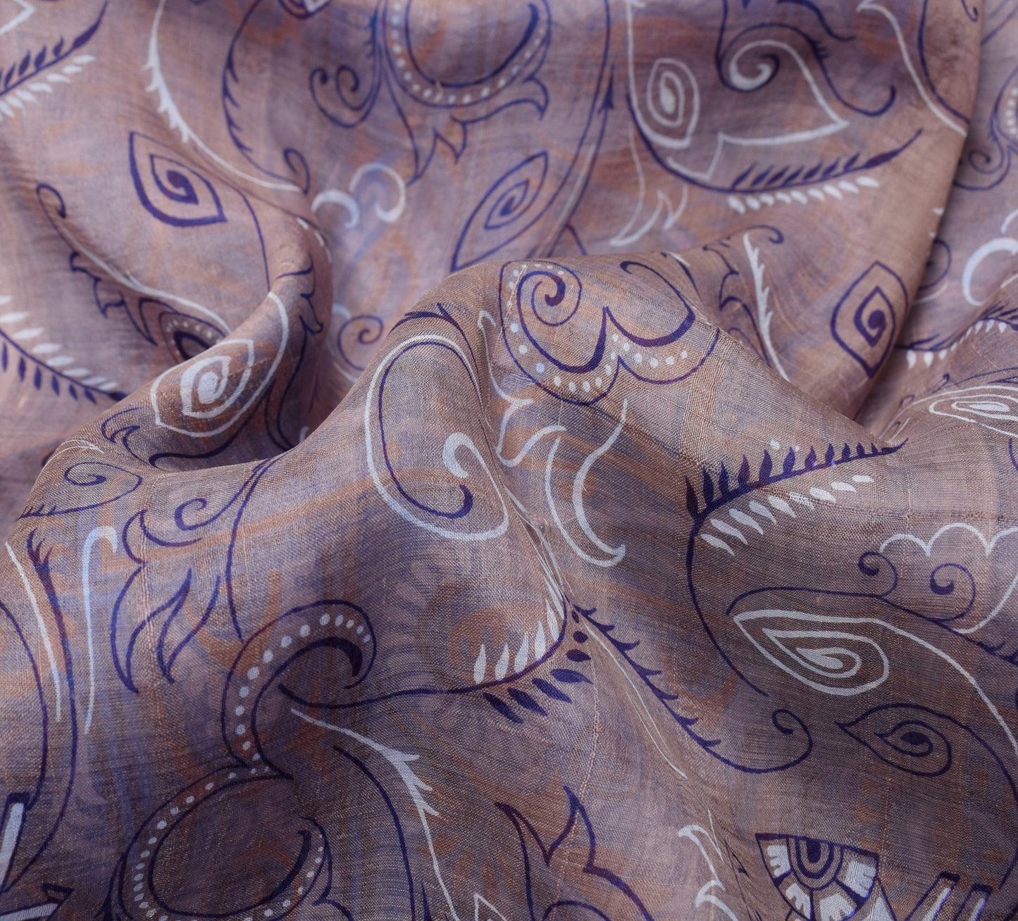 Sushila Vintage Mauve Saree Blue Border Pallu 100% Pure Silk Printed Sari Fabric