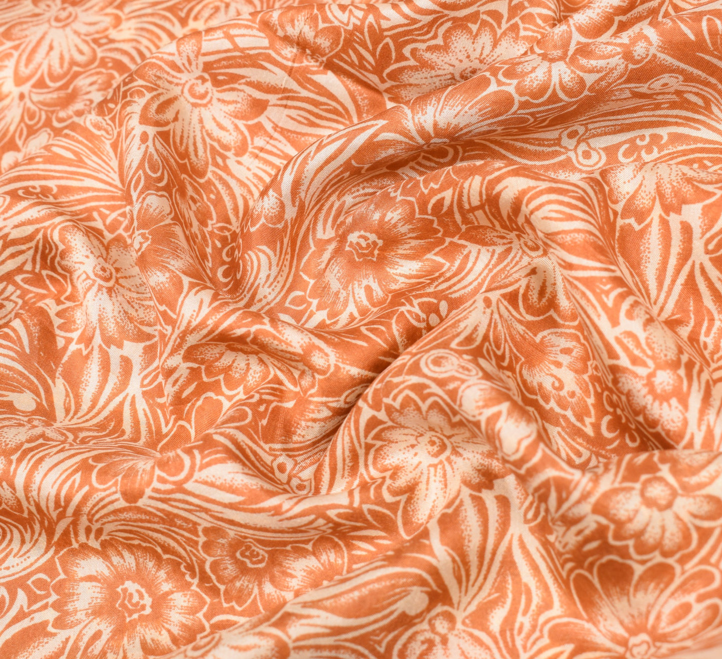 Sushila Vintage Rust Saree Indian Pure Silk Printed Floral Soft Craft Fabric