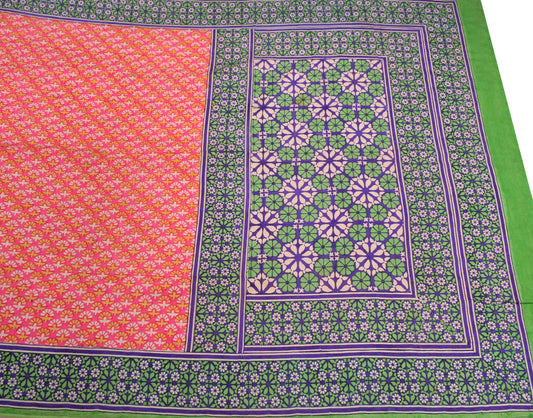 Sushila Vintage Floral Pink Saree Pure Silk Hand Block Printed Soft Craft Fabric