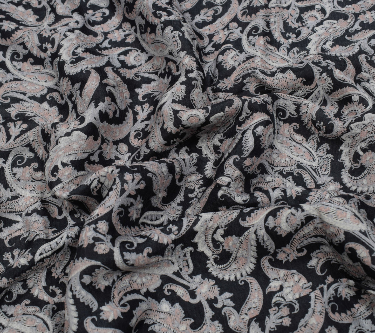 Sushila Vintage Paisley Printed Saree 100%Pure Silk Black Sari Soft Craft Fabric