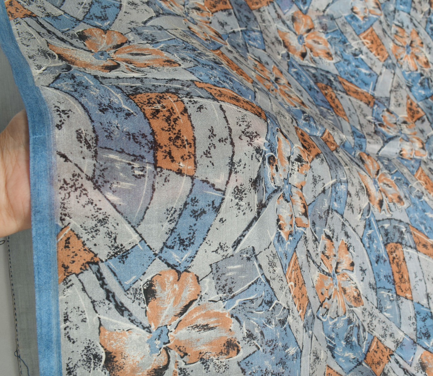 Sushila Vintage Steel Blue & Gray Saree 100% Pure Silk Printed Sari Craft Fabric