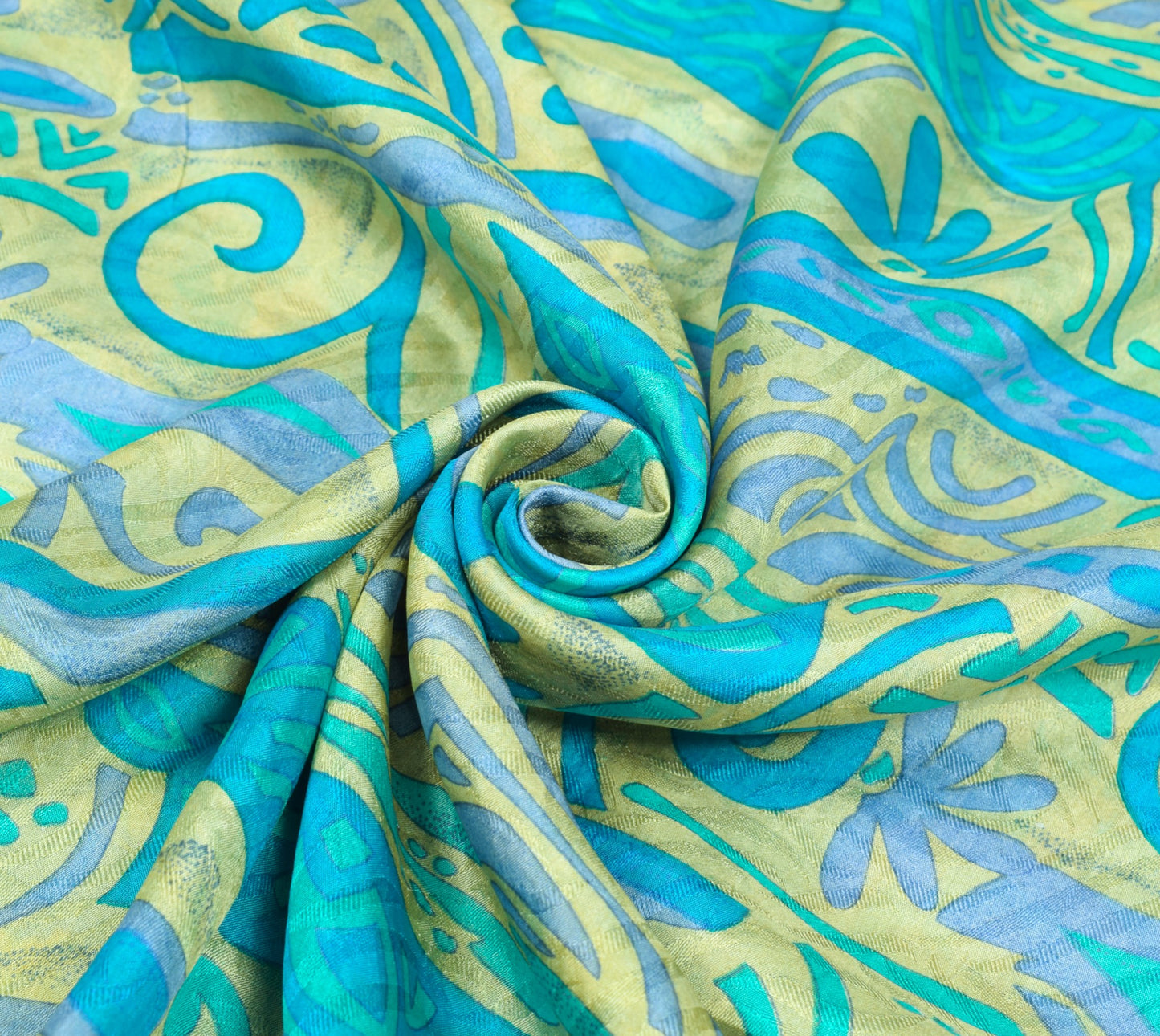Sushila Vintage Turquoise Blue Saree 100% Pure Silk Printed Soft Craft Fabric