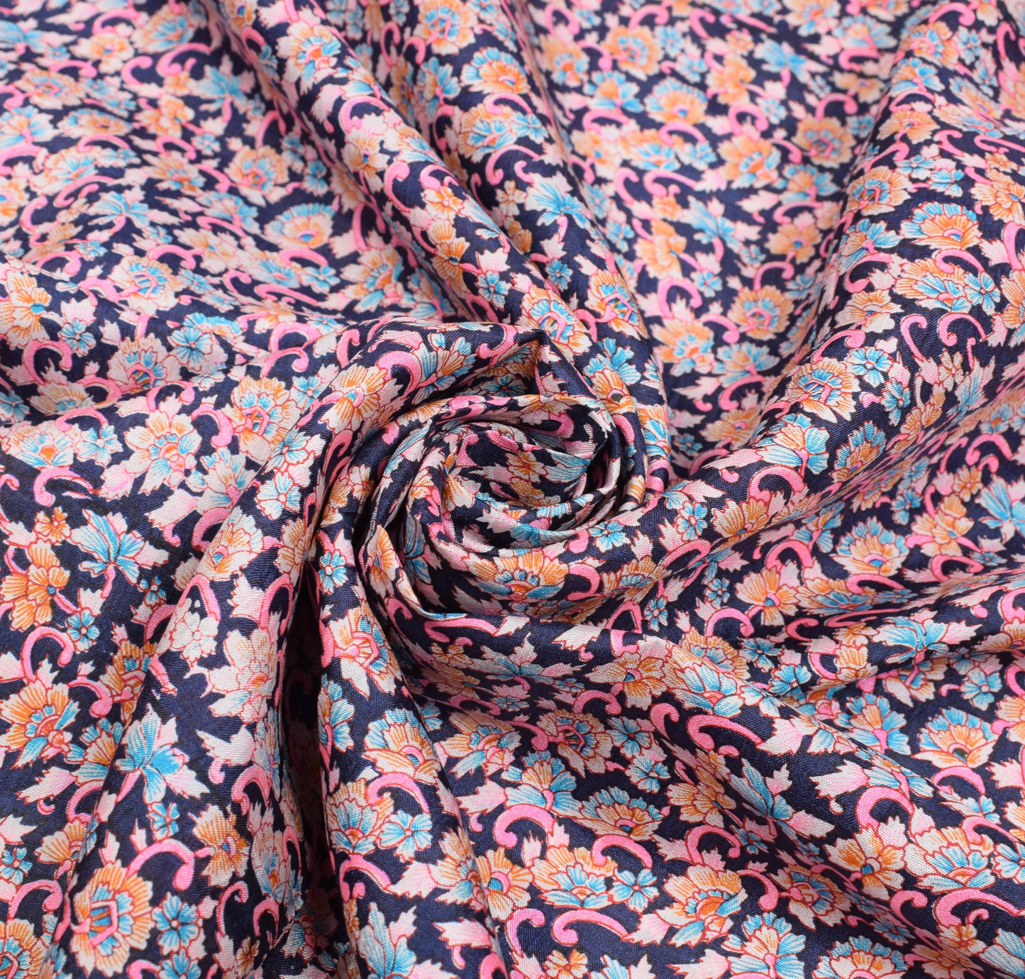 Sushila Vintage Floral Saree Dark Blue 100% Pure Silk Printed Soft Craft Fabric