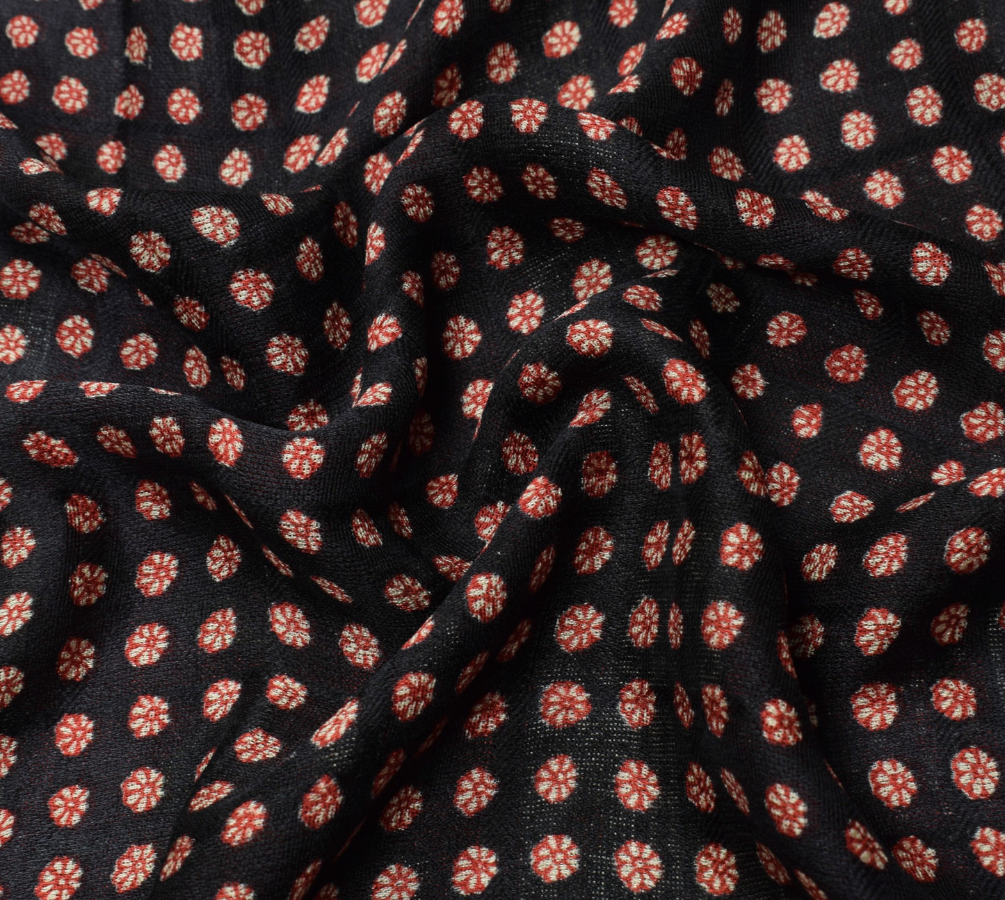 Sushila Vintage Black Red Saree Pure Silk Hand Block Floral Soft Craft Fabric