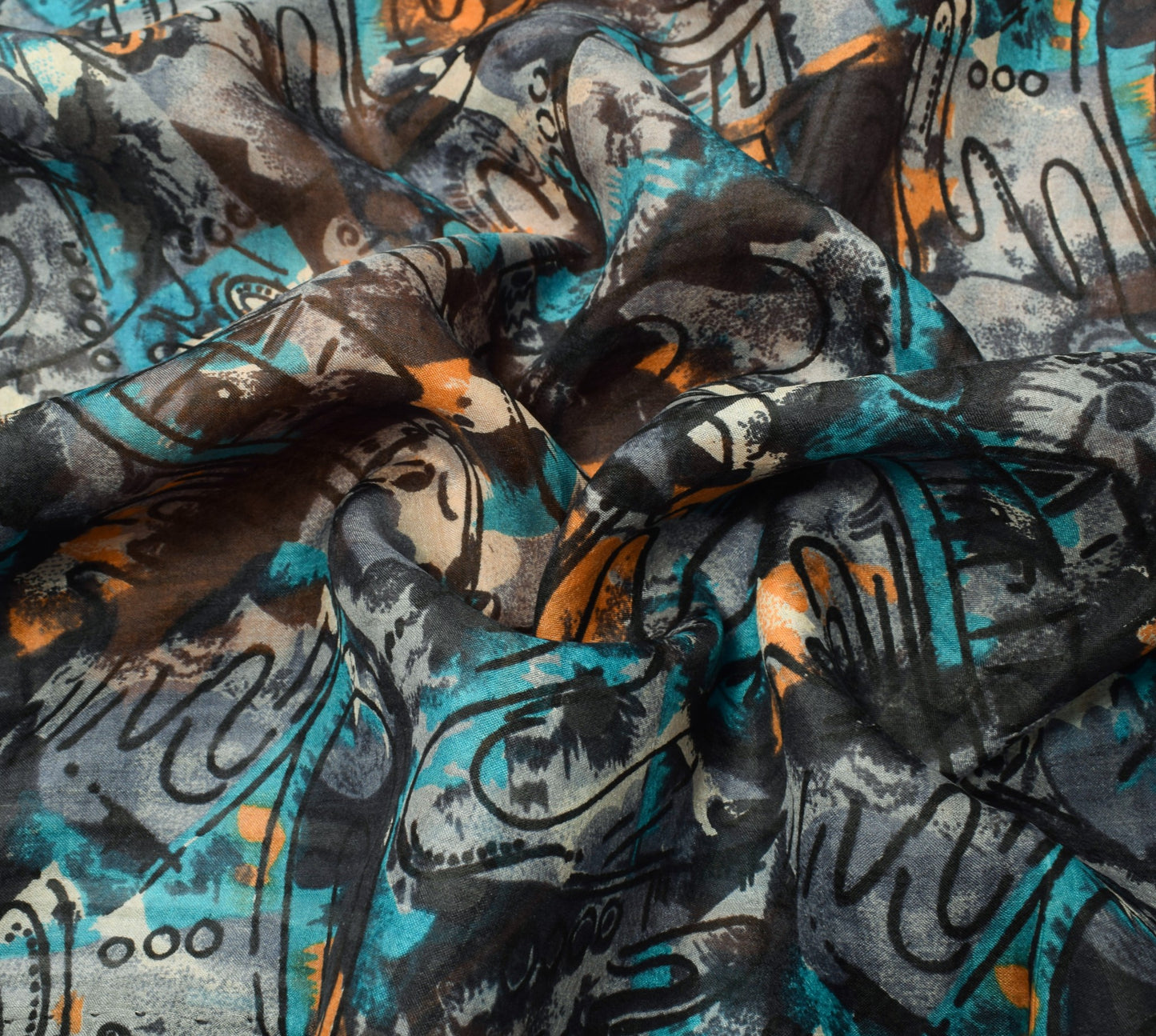 Sushila Vintage Antique Print Gray Saree 100% Pure Silk Indian Sari Craft Fabric