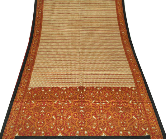 Sushila Vintage Saree 100% Pure Silk Printed Floral & Checks Soft Craft Fabric