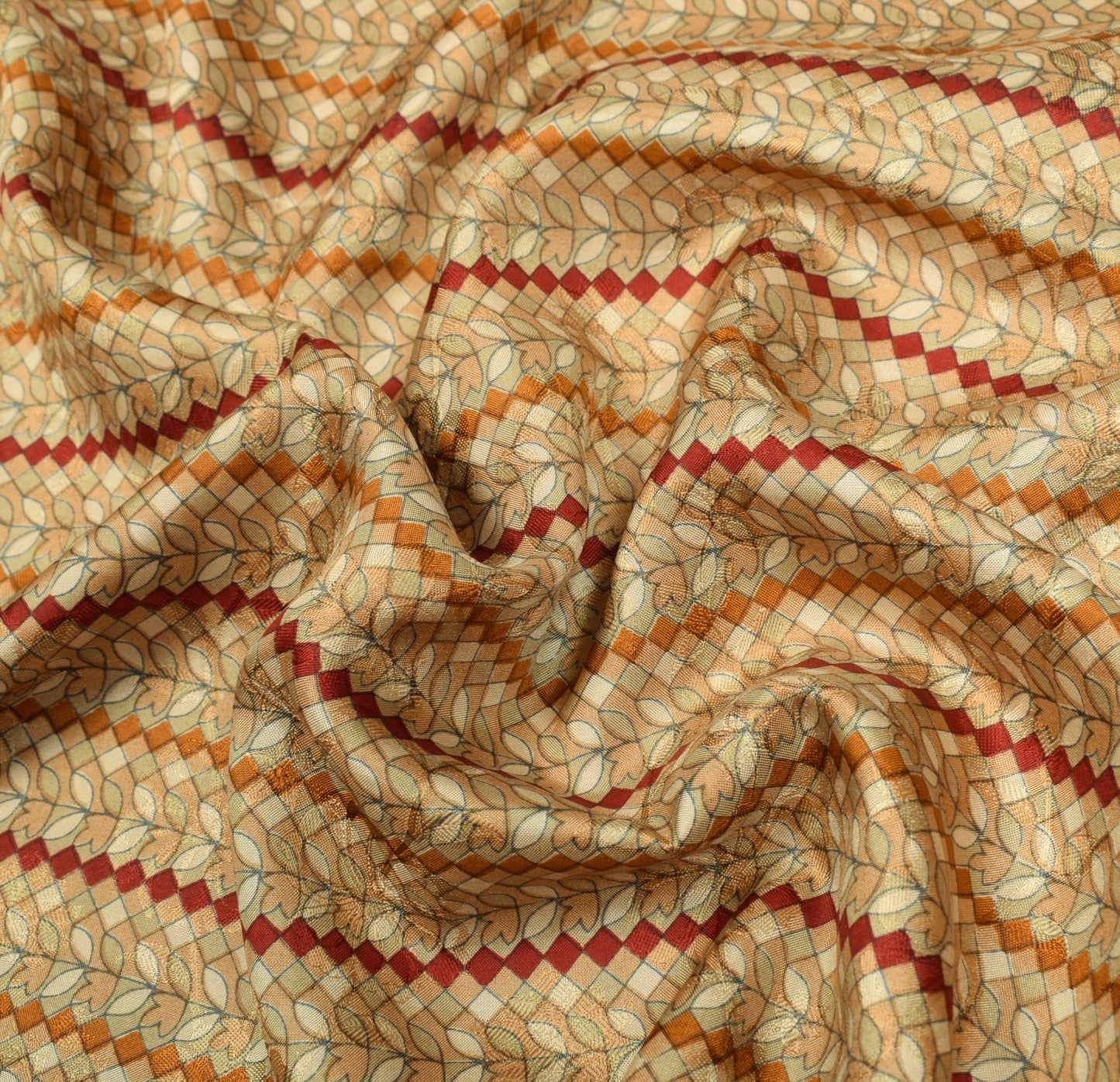 Sushila Vintage Saree 100% Pure Silk Printed Floral & Checks Soft Craft Fabric