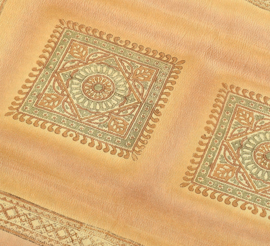 Sushila Vintage Cream Saree Pure Silk Hand Block Printed Paisley Soft Fabric