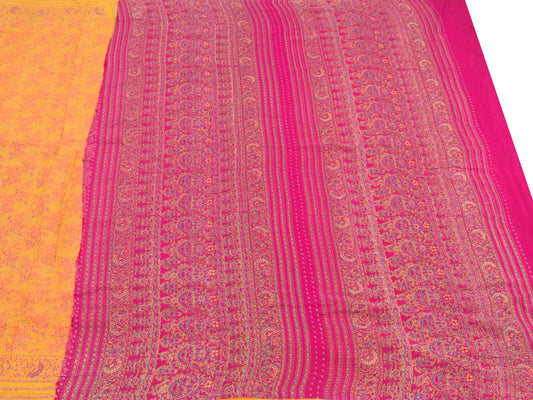 Sushila Vintage Magenta Yellow Saree Floral Pure Silk Printed Soft Craft Fabric