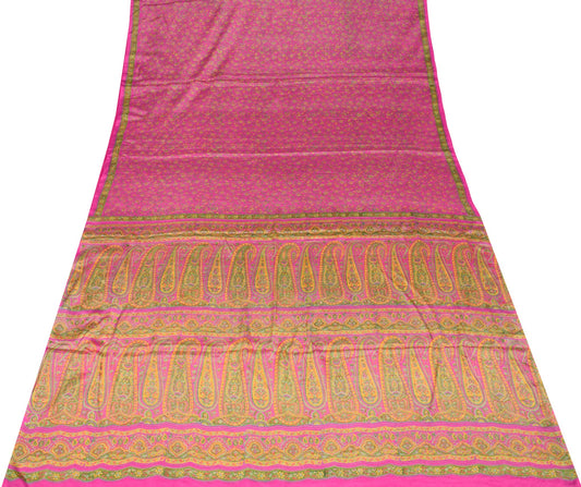 Sushila Vintage Magenta Floral Saree 6 Yard Pure Silk Printed Soft Craft Fabric