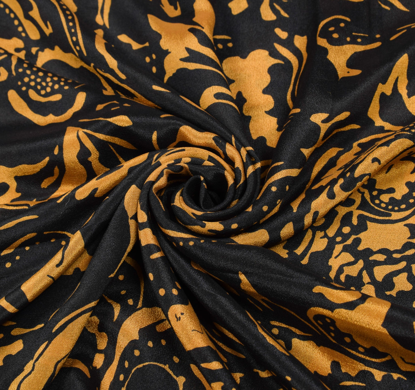 Sushila Vintage Black Mustard Saree 100%Pure Silk Printed Sari Soft Craft Fabric