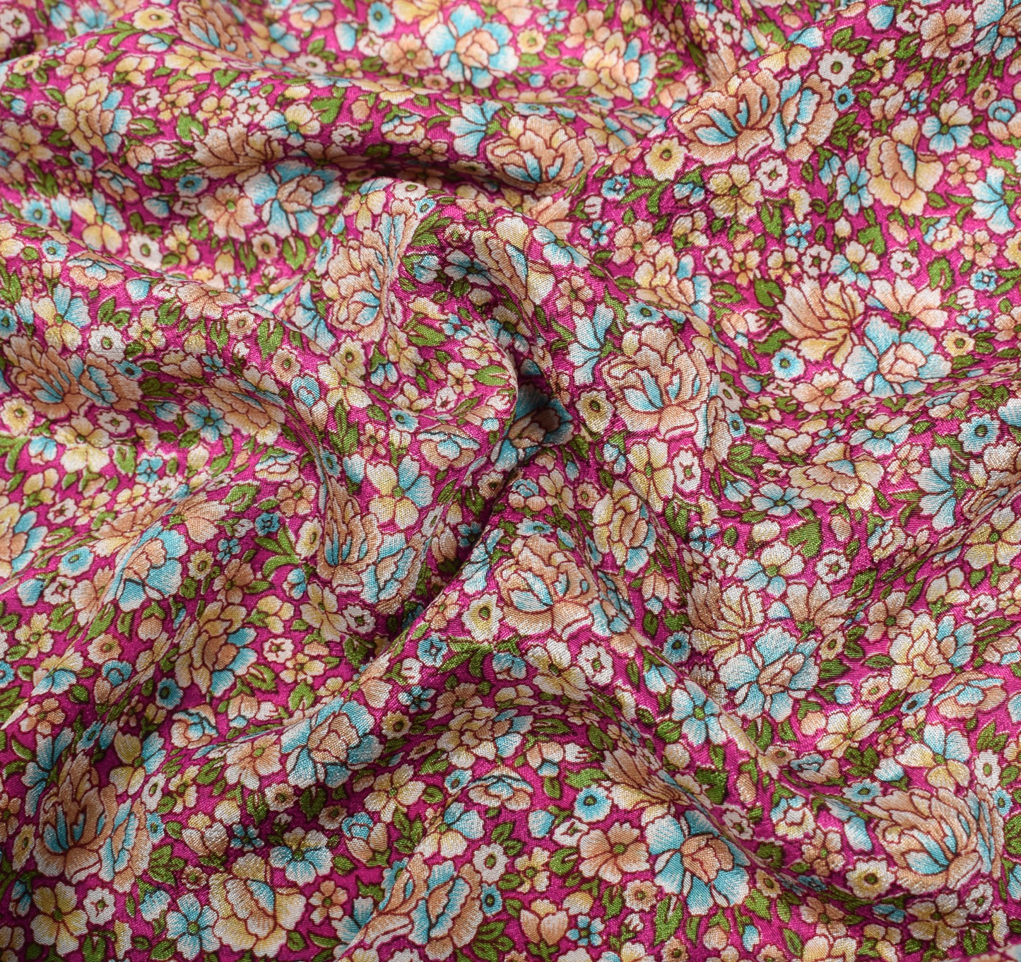 Sushila Vintage Magenta Blue Floral Saree Pure Silk Printed Soft Craft Fabric