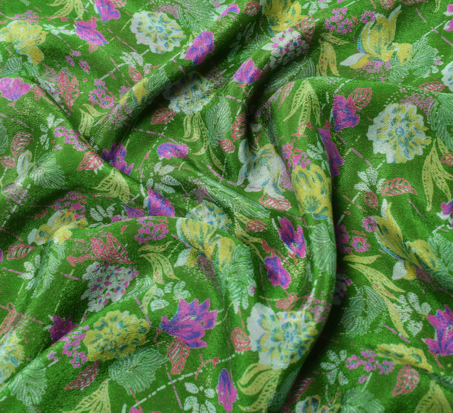 Sushila Vintage Green Magenta Saree Pure Silk Printed Floral Soft Craft Fabric