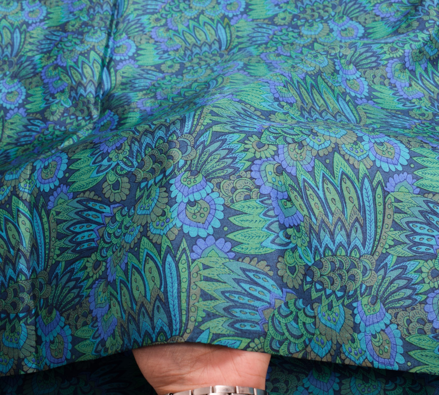 Sushila Vintage Dark Blue Saree 100% Pure Silk Printed Floral Soft Craft Fabric