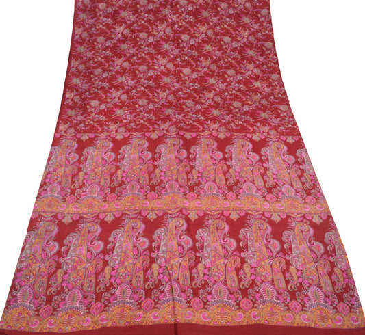 Sushila Vintage Maroon Saree 100%Pure Silk Printed Soft Sari Craft Floral Fabric
