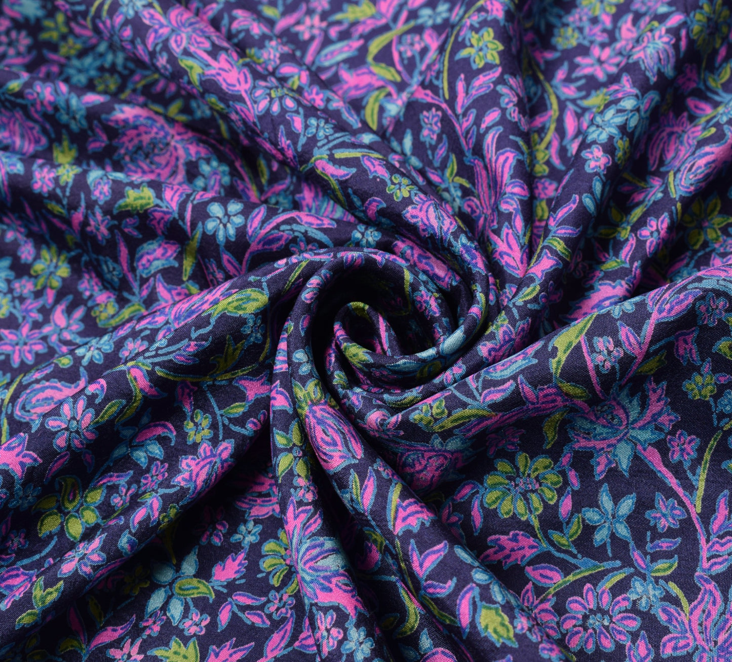 Sushila Vintage Floral Saree 100% Pure Silk Printed Blue Sari Soft Craft Fabric