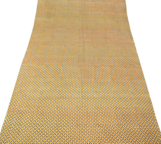 Sushila Vintage Cream Saree Pure Silk Printed Polka Dots Soft Retro Craft Fabric