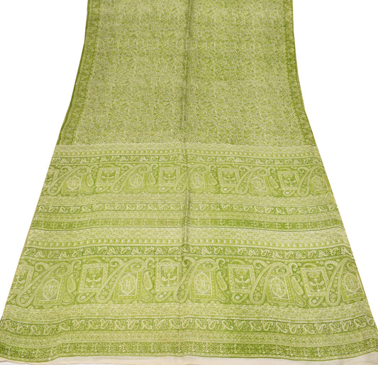 Sushila Vintage Off White Saree 100% Pure Silk Printed Paisley Soft Craft Fabric
